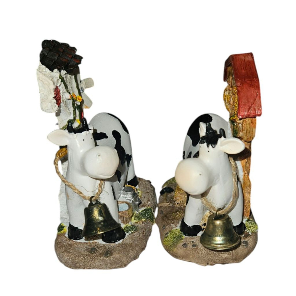 Set of (2) Decor Cow Figurines with Bells New in open Box